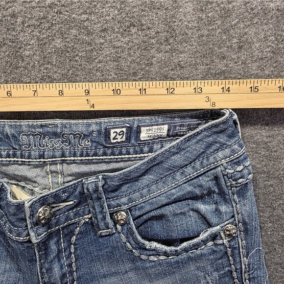 Miss Me Jeans Womens 29 Light Wash Blue Skinny JP5159S Embroidered Cross Pockets - Picture 8 of 12